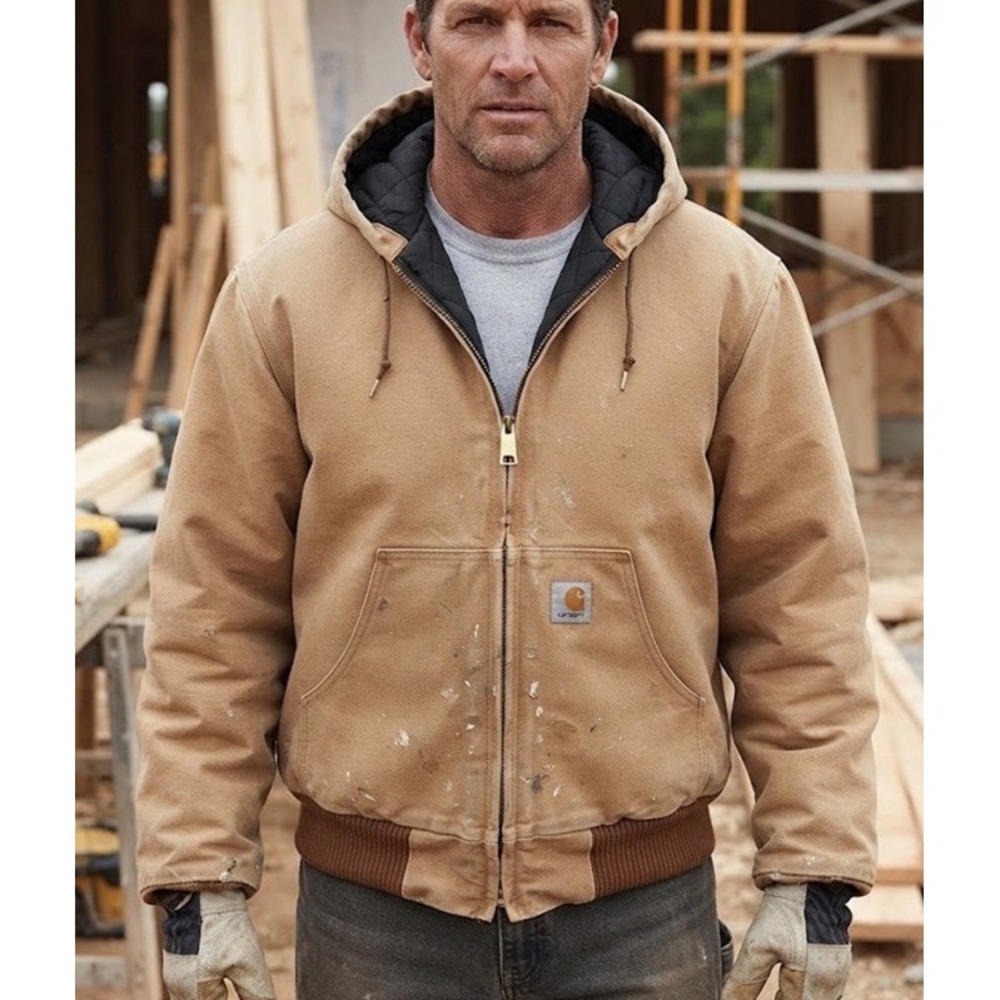 VTG Carhartt Jacket Mens Small Hooded Canvas Bomber J140 Brown Workwear Job Site